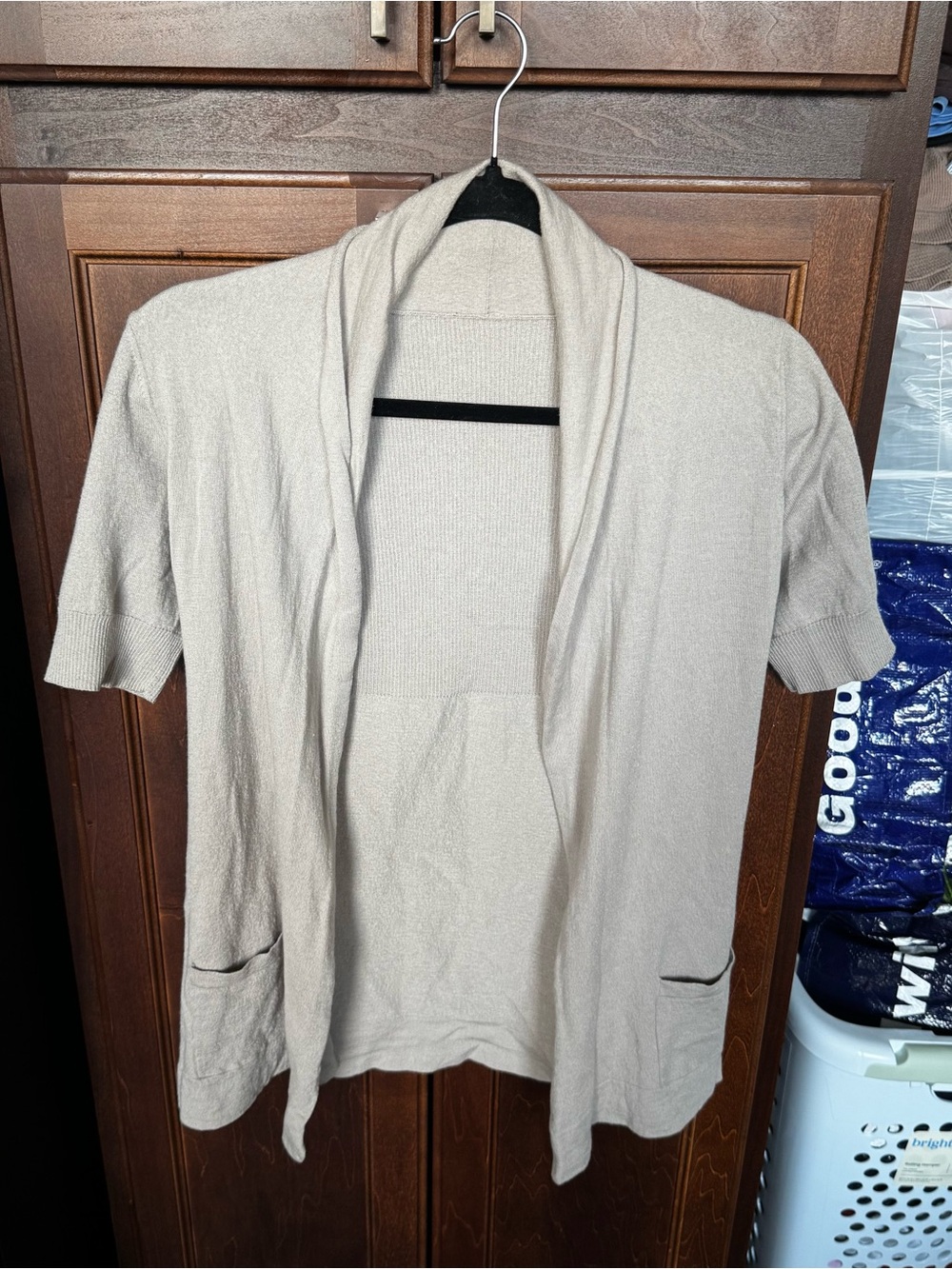 Theory Taupe 100% Wool Draped Open-Front Cardigan with Pockets Size S